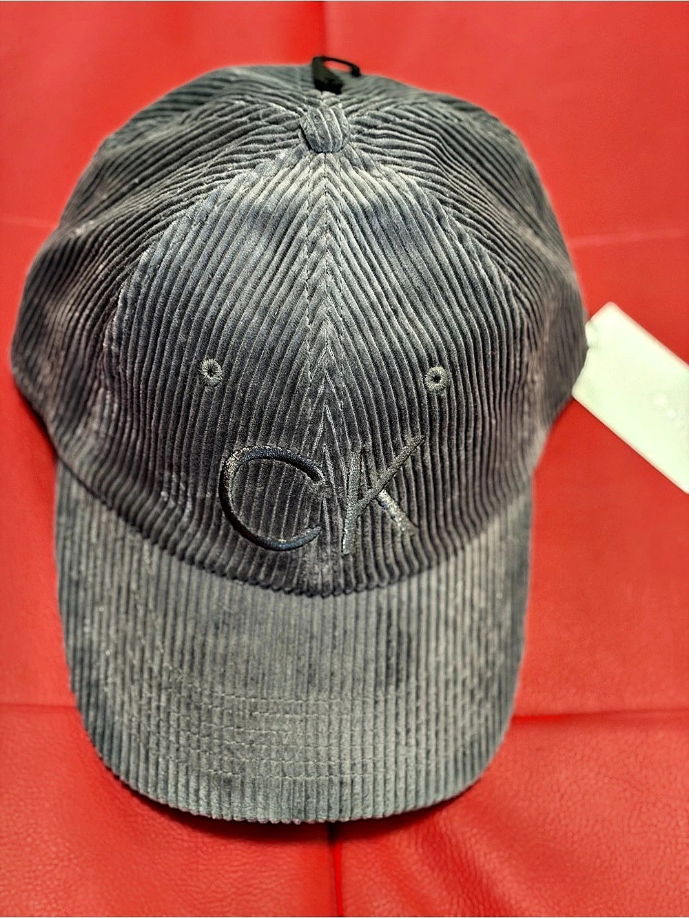 Calvin Klein Corduroy CK Logo Baseball Hat in Gray NWT